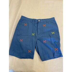 Vineyard Vines Men's Neon Embroidered Cross Fishbone Club Shorts Blue Chino 36
